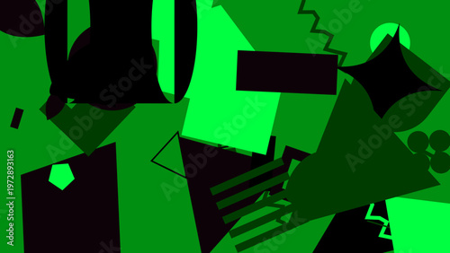 Dynamic Shapes in Green and Black: An abstract composition of vibrant green and sleek black geometric shapes dance across the canvas, creating a visually engaging and modern artwork.