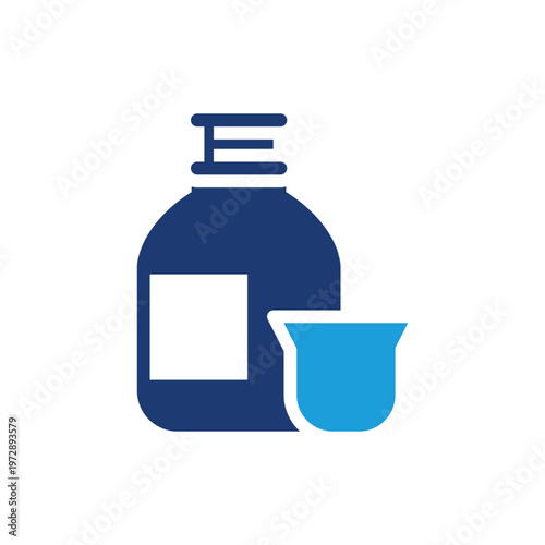 syrup bottle with dosage cup colored icon vector design good for web or mobile app