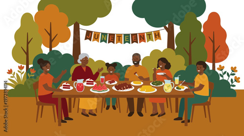 Juneteenth Celebration with Black Family at Outdoor Picnic Table