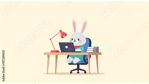 Rabbit working on laptop computer 1.