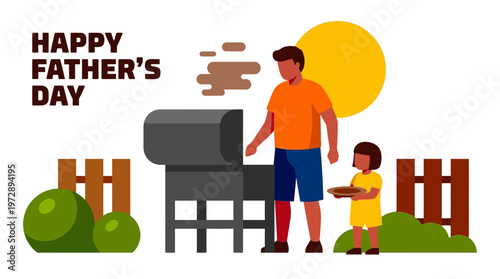 Father and daughter grilling for Happy Father's Day illustration