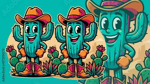 Cartoon cactus in cowboy hat.