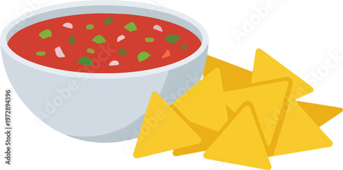 Bowl of salsa with chips.