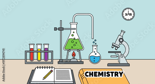 Chemistry lab equipment and tools.