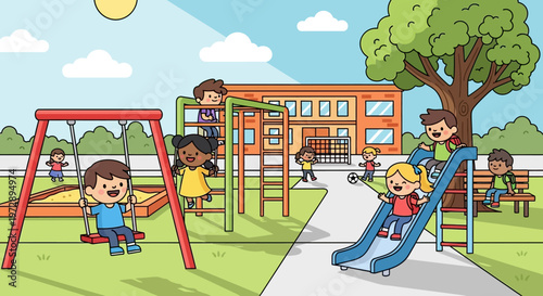 Children Playing on a Playground Slide.