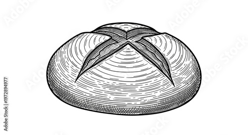 Vintage Hand-Drawn Engraving of a Round Bread Loaf Isolated on White Background