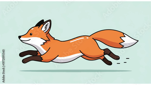 Cartoon Fox Running Fast Sideways View.