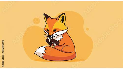 Cute cartoon fox sitting curled up.