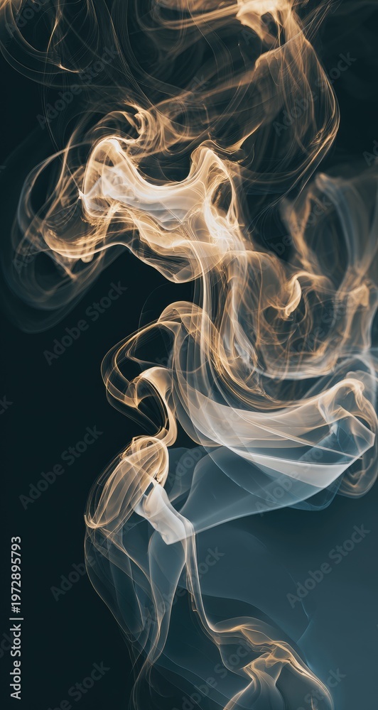 Fototapeta premium Abstract swirling smoke, light gold and white, dark background