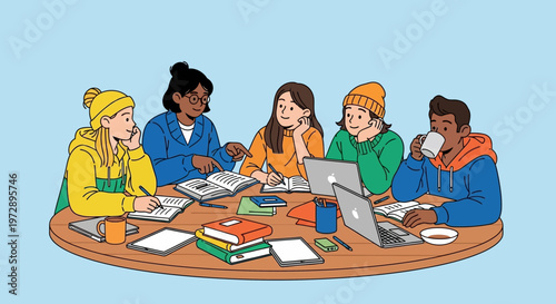 Diverse group of people studying together 1.