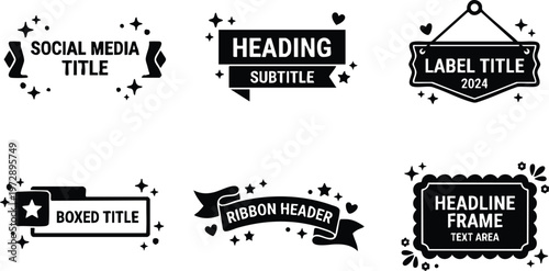 Black social media title boxed ribbon header label and headline frame vector art