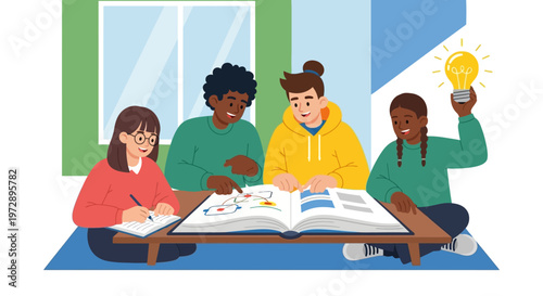 Diverse group of people studying together.