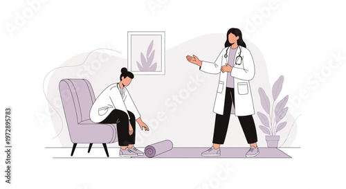 Doctor helping patient with yoga mat for physical therapy or mental health session