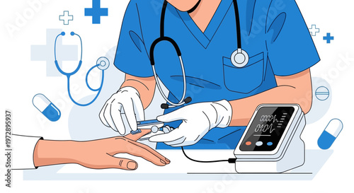 Doctor measuring patient's blood oxygen saturation and pulse rate with pulse oximeter