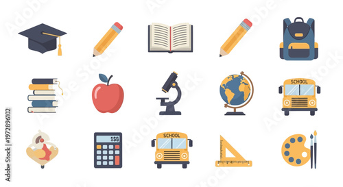 Education icons on white background.