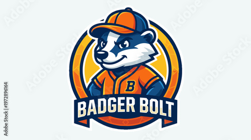 Cartoon badger wearing baseball uniform.