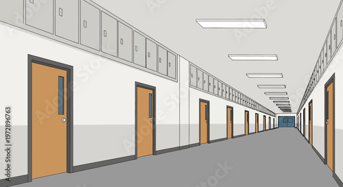 Interior Corridor with Multiple Doors.