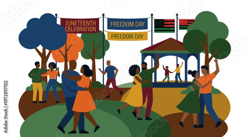 Juneteenth Freedom Day Celebration with People Dancing in a Park