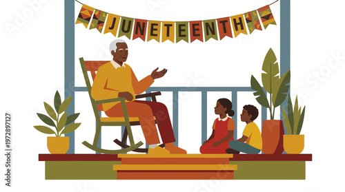Juneteenth celebration with grandfather telling history to kids