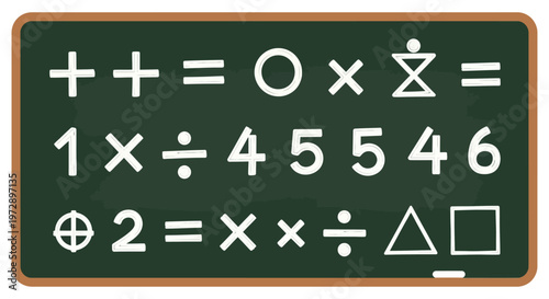 Mathematical symbols on blackboard.