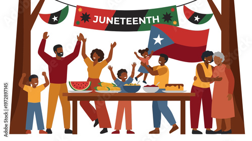 Happy African American Family Celebrating Juneteenth Holiday Outdoor