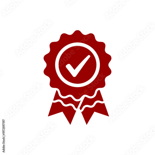 Slika na platnu Red ribbon icon with checkmark symbol.