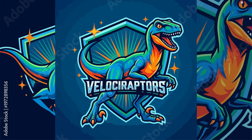 Colorful Velociraptor Dinosaur Illustration.