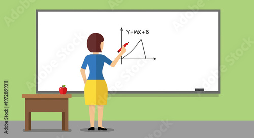 Woman writing on white board.