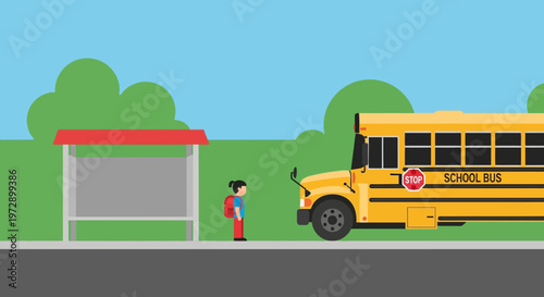 Yellow School Bus Stopping Outside Station.