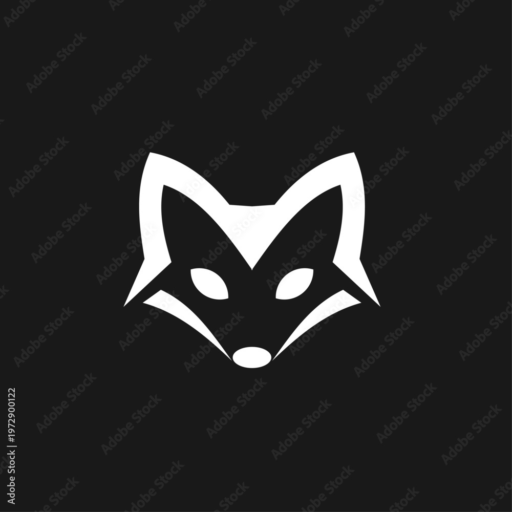 Fototapeta premium Minimalist White Fox Head Logo Design on Black Background, Modern Vector Illustration of a Stylized Wild Animal Face