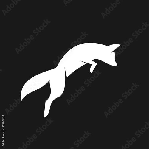 Minimalist White Fox Jumping Silhouette on Black Background - Dynamic Graphic Design