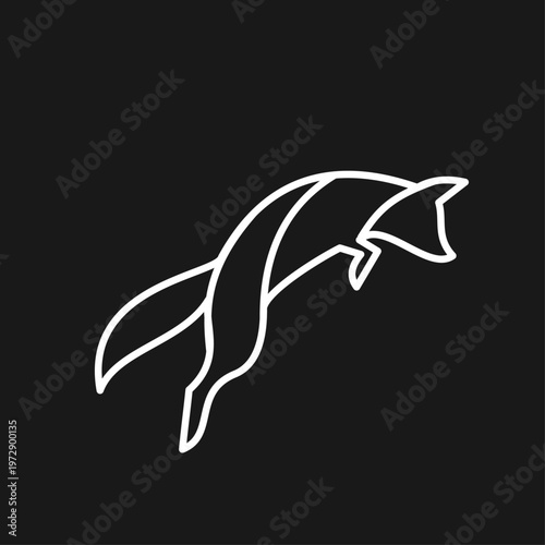 Dynamic White Line Art Jumping Fox Minimalist Icon Logo Design