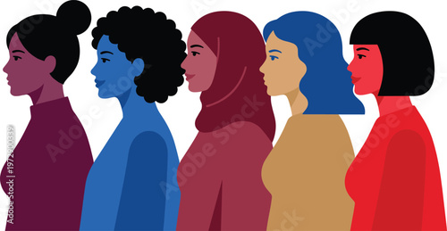 Diverse Group of Empowered Women of Different Ethnicities Standing Together Representing Unity, Inclusion, Equality, Sisterhood, and Global Female Solidarity