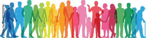 Canvastavla Multiethnic community of diverse people silhouettes in rainbow colors representi