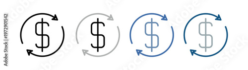 
exchange rate icon set multiple style collection with top and bottom semicircle design, and money
