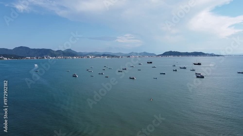 Aerial images of Ponta das Canas in Florianopolis on a beautiful sunny day