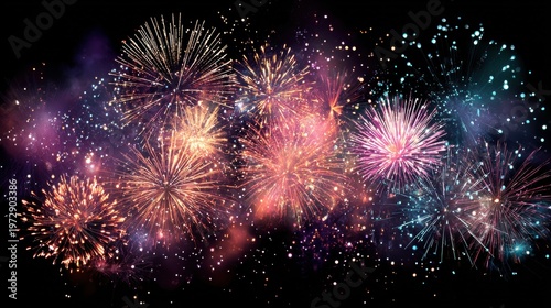 Colorful Fireworks Bursting Against the Dark Night Sky