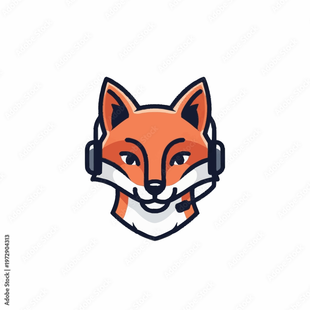 Fototapeta premium Cute Fox Wearing Headset with Microphone.