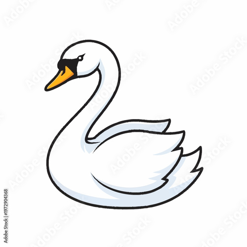 Elegant white swan swimming gracefully on water.