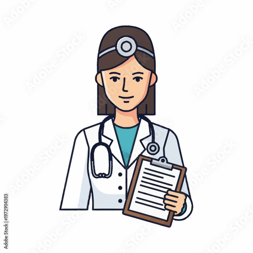 Female Doctor with Stethoscope and Clipboard.