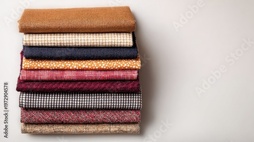 Stack of colorful fabric swatches in flatlay arrangement