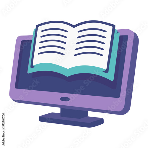 online e book learning study knowledge science flat color vector illustration template design