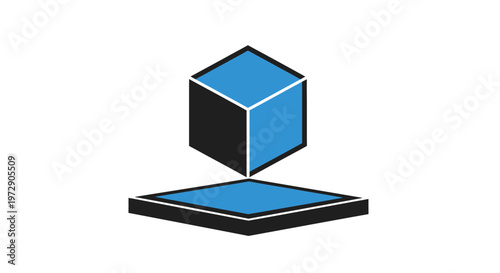 Blue cube on flat surface.