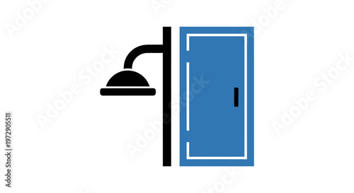 Blue door with black lamp.