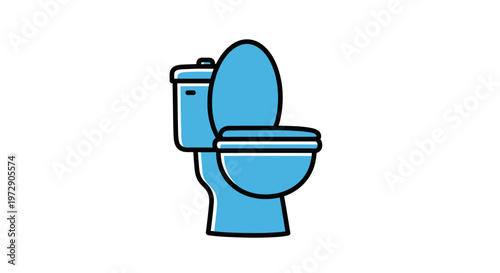 Blue Toilet with Open Lid.