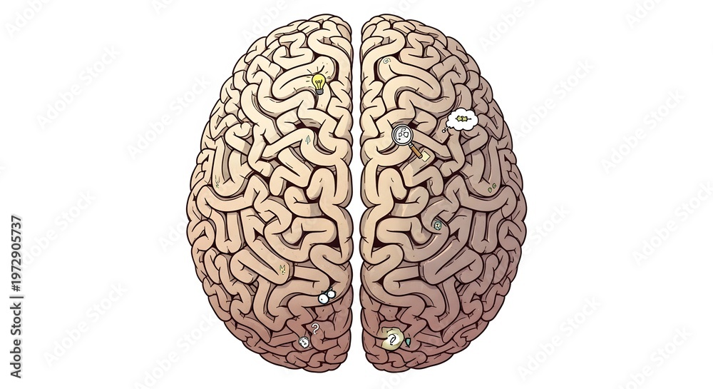 Obraz premium Colorful Brain Illustration Conceptual View of Brain Anatomy