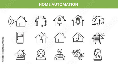 Collection of line icons representing smart home devices and automation.