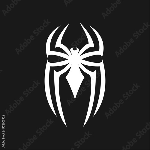 White Stylized Spider Venom Symbiote Logo on Black Background Vector Illustration