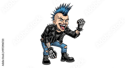 Punk Rocker Character with Mohawk and Leather Jacket