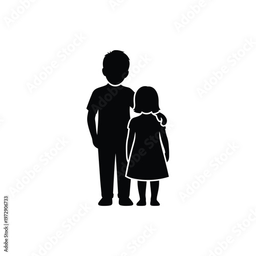 Silhouette of a boy and a girl standing together.